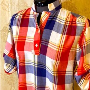 Vintage Plaid Tie-up Sleeve Blouse